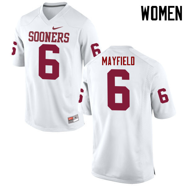 Women Oklahoma Sooners #6 Baker Mayfield College Football Jerseys Game-White - Click Image to Close